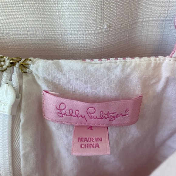 Lilly Pulitzer Vivienne Ruffle One Shoulder Dress Pink And Whir Seersucker Sz 4 - Picture 5 of 13